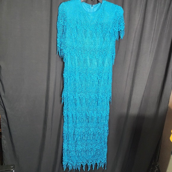 Cattiva Dresses & Skirts - Cattiva Vintage Turquoise Blue Tiered Floral Guipure Lace Evening Gown 12 USA‎